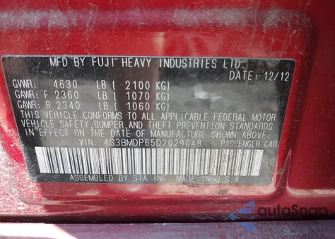 2013 Subaru Legacy 3.6R Limited из США, поврежденный, VIN 4S3BMDP65D2029048